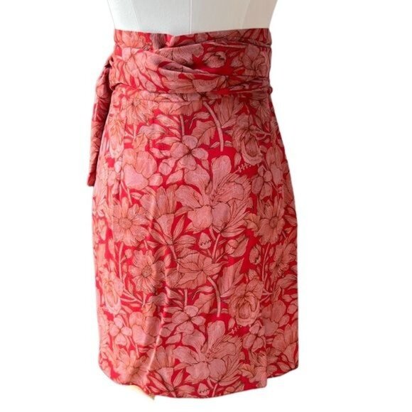 Anthropologie Carolina K Kinsale Floral Wrap Skirt in Red Motif Size Medium NWT - Picture 10 of 13